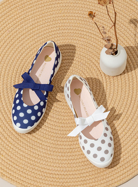 ILR因爱乐诗时尚波点绑带浅口单鞋女一脚蹬杏仁头舒适平底女鞋