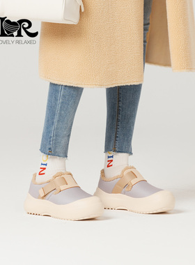 ILR因爱乐诗冬季毛绒圆头勃肯鞋女厚底全包超轻软底深口休闲鞋