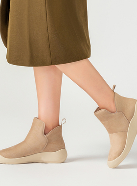 ILR因爱乐诗秋冬新款超轻显瘦坡跟雪地靴加绒一脚蹬休闲烟筒靴女