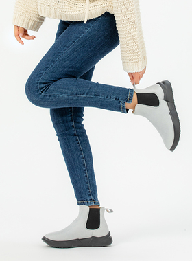 ILR因爱乐诗法式高级感绒面撞色切尔西靴女冬超软时尚短靴女靴子