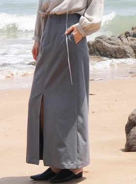 【新年特惠】Janeexpress前开衩A字直筒半身裙修身女士QBQ51010