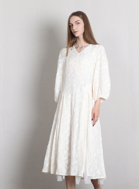 Jane express/简表达24春杏白色优雅气质舒适连衣裙CLY41002