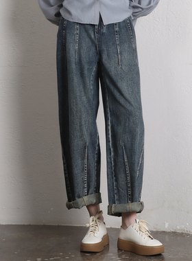 Jane express/简表达24年春季新款牛仔裤复古蓝宽松休闲CKZ42006