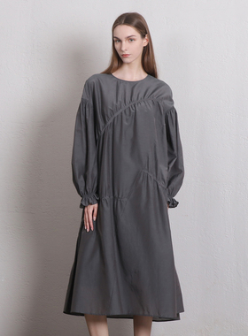Jane express/简表达24夏酱灰简约百搭舒适休闲连衣裙XLY41004