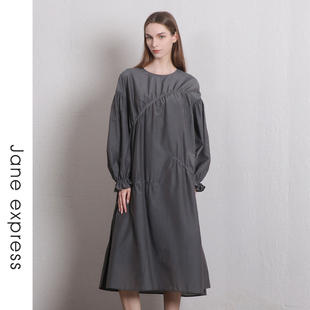 Jane 简表达24夏酱灰简约百搭舒适休闲连衣裙XLY41004 express