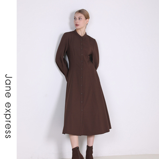 新款 简表达24年冬季 简约气质酒厂红连衣裙DLY42004 express Jane