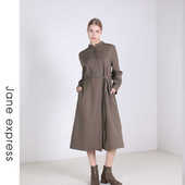 Jane 简约通勤连衣裙杉卡其DLY41004 新款 express 简表达24年冬季