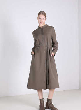 Jane express/简表达24年冬季新款简约通勤连衣裙杉卡其DLY41004