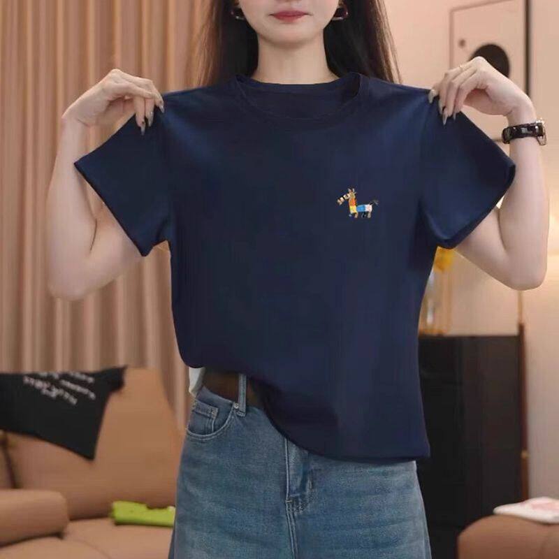 夏季纯棉短袖T恤女藏青百搭