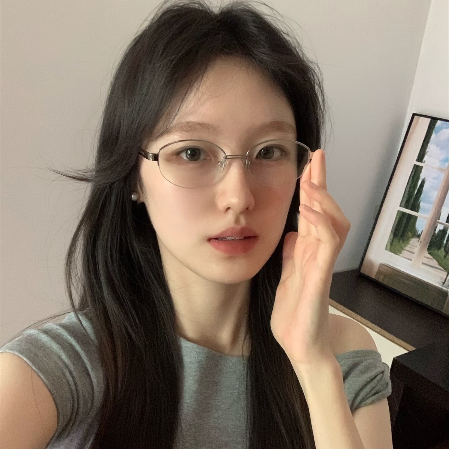复古老钱风金丝半框眼镜女近视可配有度数金属椭圆素颜神器眼睛架