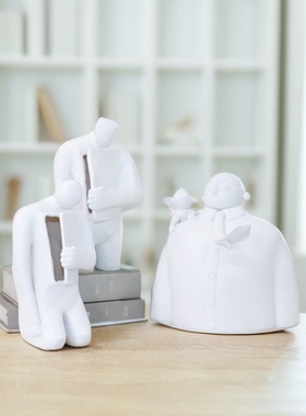 现代白色胖领带人物雕塑摆件样板房售楼处西装人摆设客厅装饰摆件