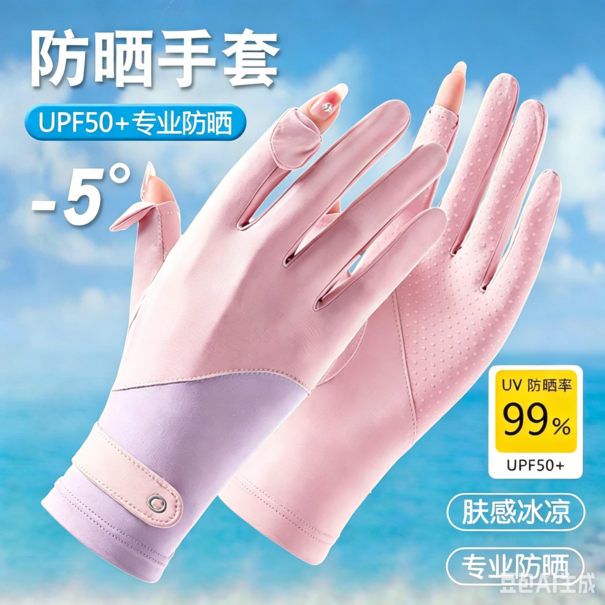夏季轻薄女款防晒手套防紫外线防滑户外骑行开车冰丝凉爽手套