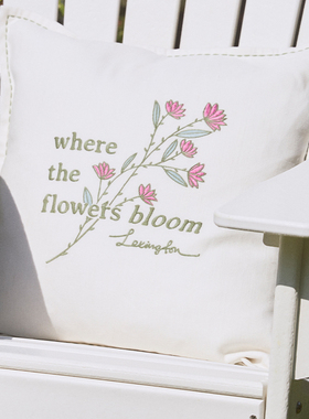 Lexington棉麻蓝色花园靠垫套白色花环抱枕尤加利叶绿色logo腰枕