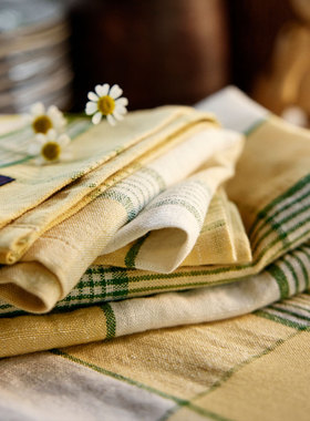 Lexington棉麻菠萝黄格纹长方形桌布菠萝黄格纹方形餐巾棉麻厨巾