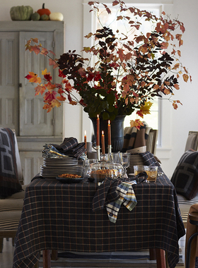 Lexington棉麻沙灰格纹桌布家用餐桌布棉麻混色餐巾