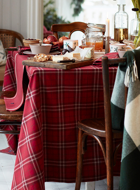 Lexington假日牛津纺红绿格纹桌布家用餐桌布纯棉红绿格纹餐巾
