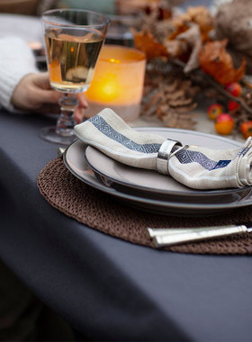 Lexington桌布纯棉牛津纺条纹长方形茶几餐桌布艺