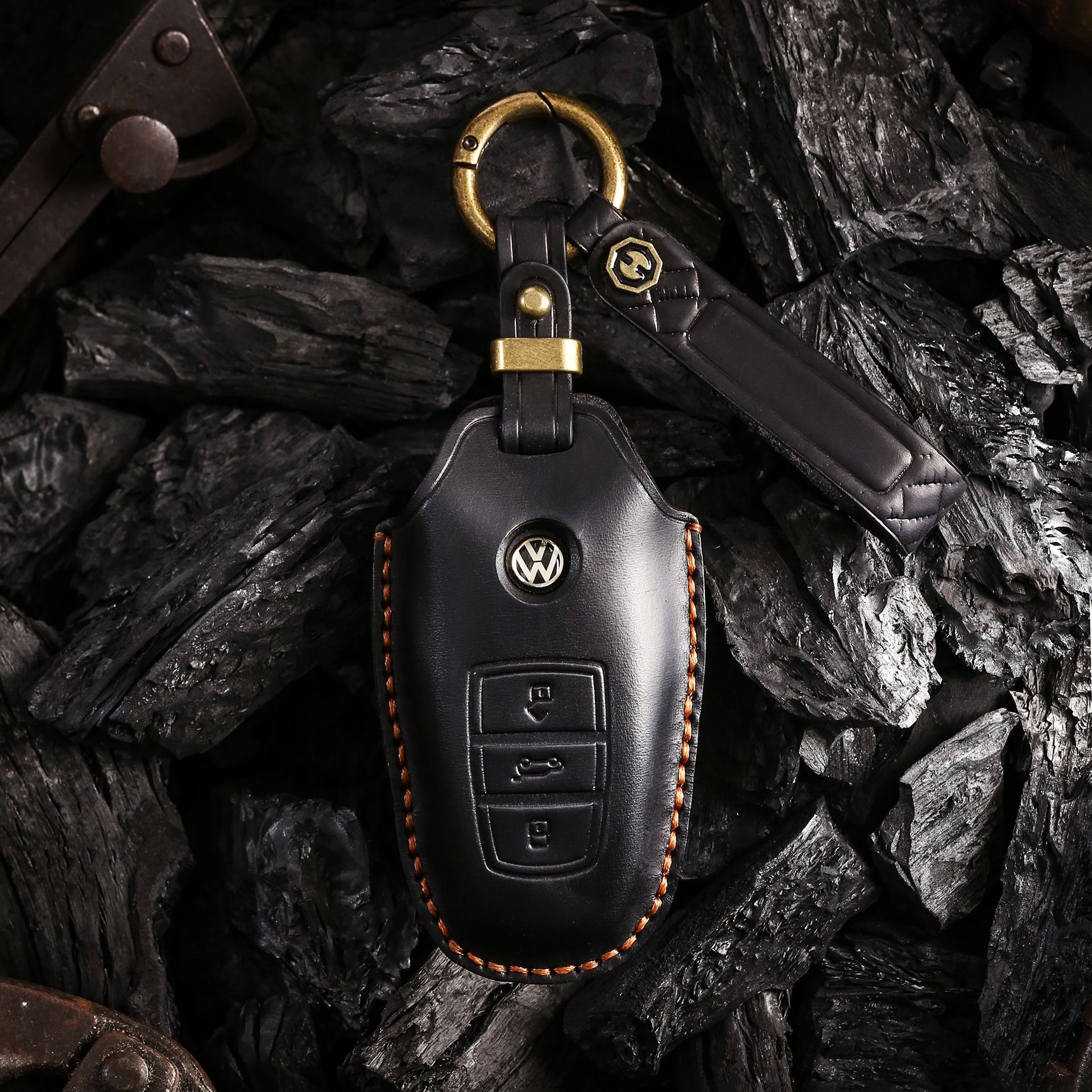 新品复古钥匙套适用于大众老途锐纯手工缝线真皮专用钥匙包壳扣