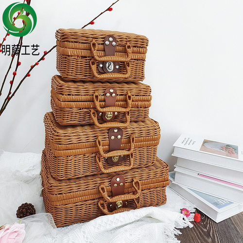 藤编手提箱复古收纳拍照道具整理箱子过新年春节礼物送礼大中小号