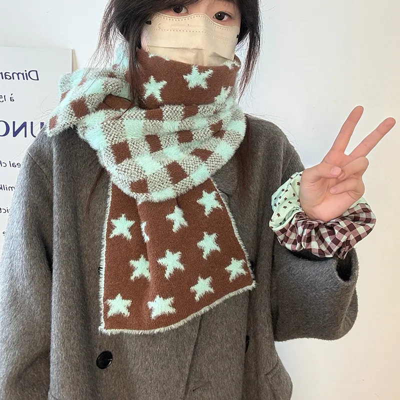 原创版权设计#薄荷生巧#古早五角星AB面格子围巾仿貂毛毛茸茸围脖,服饰配件/皮带/帽子/围巾,围巾/丝巾/披肩,淘宝优惠券,粉丝福利购,淘宝优惠卷