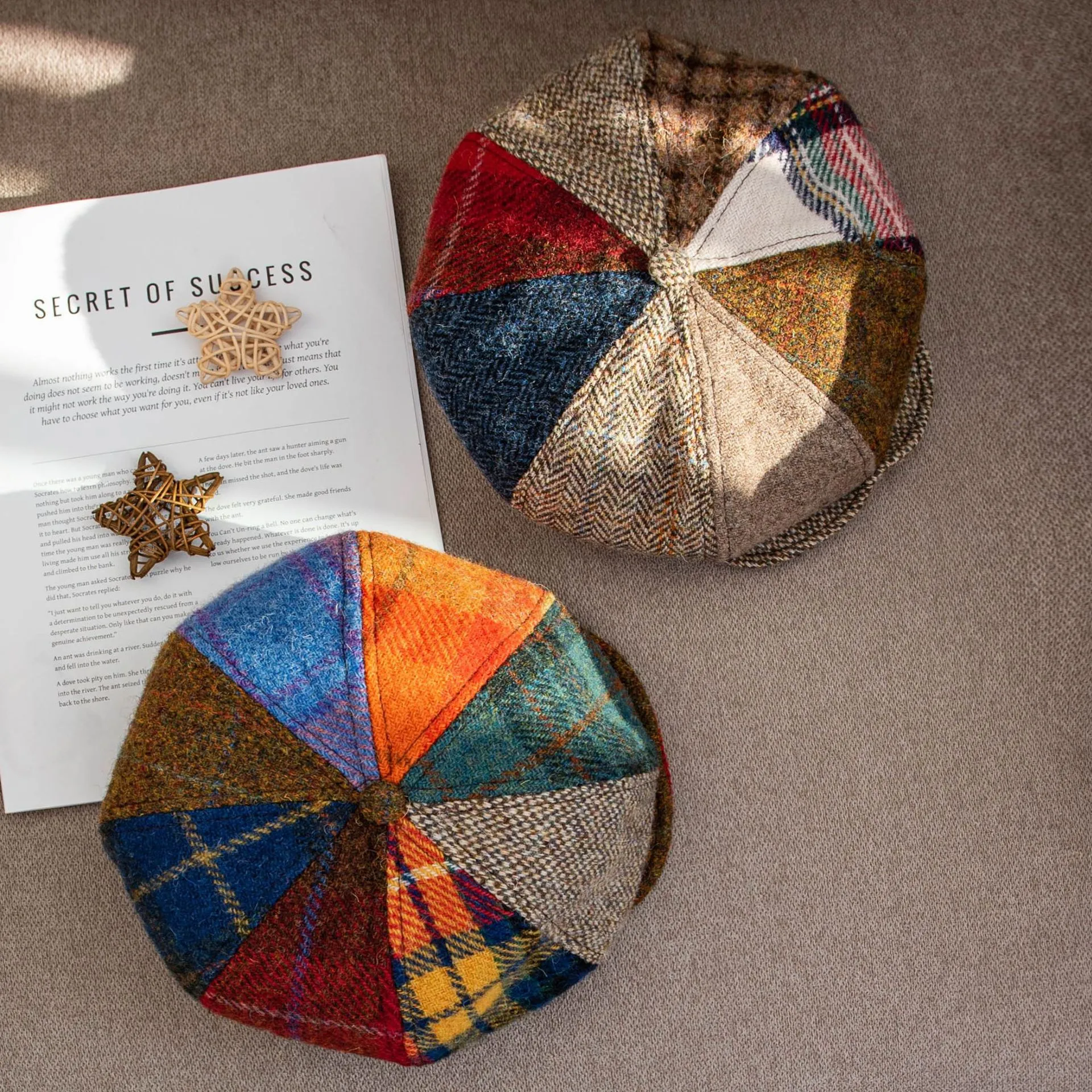 harris哈里斯儿童帽子秋冬英伦复古格子贝雷帽八角帽羊毛帽画家帽