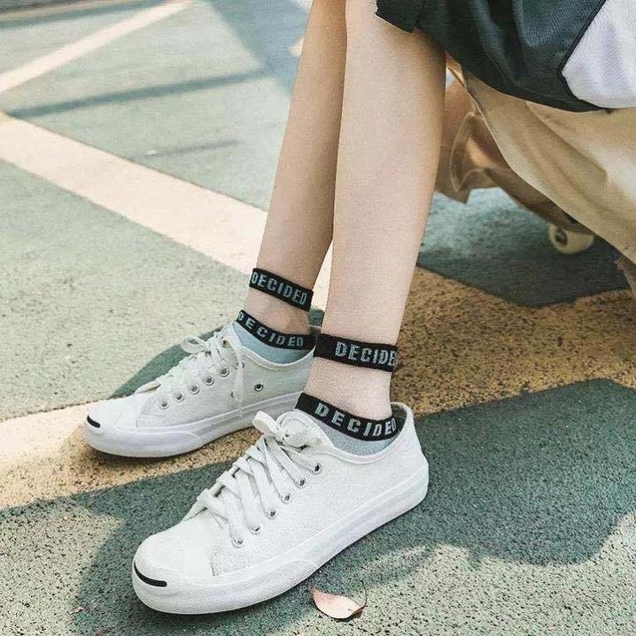 。酷美多春季爆款蕾丝边袜子女春夏季休闲棉袜玻璃丝水晶中筒网红