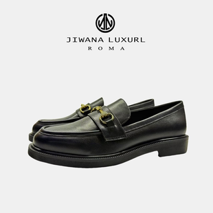 LUXURL JIWANA 复古金属扣英伦风皮面乐福鞋 JL秋冬新品