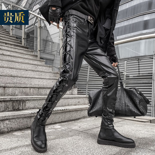 2021新款皮裤男士修身皮裤小脚裤春秋冬季个性韩版黑色PU皮裤紧身