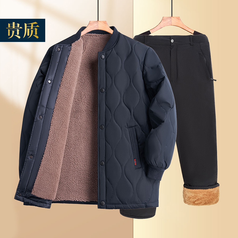 中老年人羽绒棉衣男套装加厚内胆棉服爷爷小棉袄内穿爸爸冬装外套