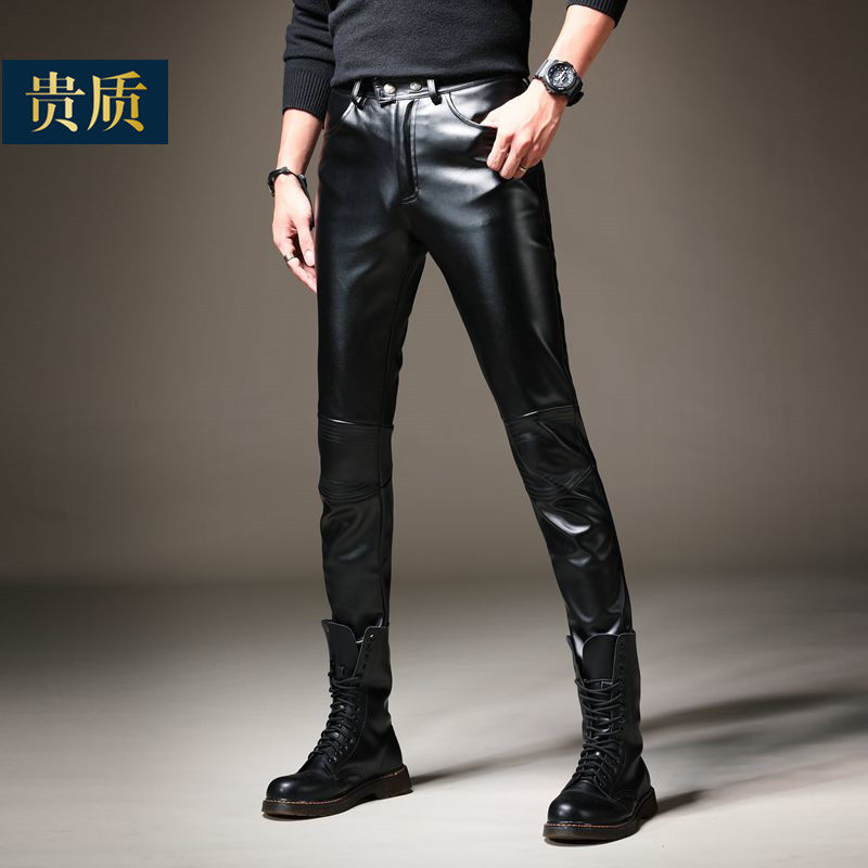 机车皮裤摩托车皮裤修身皮裤男紧身皮裤男加绒加厚弹力皮裤韩版潮,男装,皮裤,淘宝优惠券,粉丝福利购,淘宝优惠卷
