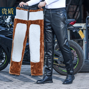 宽松款 皮裤 加绒加厚机车摩托车骑行外卖防风防水保暖棉裤 冬季 男士
