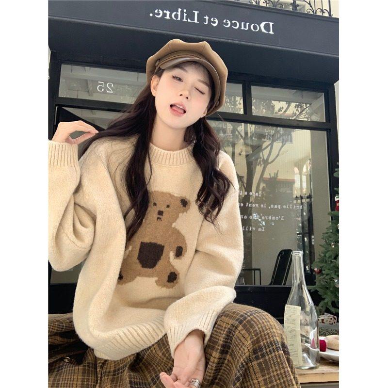 温柔风奶fufu减龄小熊毛衣女秋冬季大码胖mm显瘦软糯中长款针织衫,个性定制/设计服务/DIY,棉服工装,淘宝优惠券,粉丝福利购,淘宝优惠卷