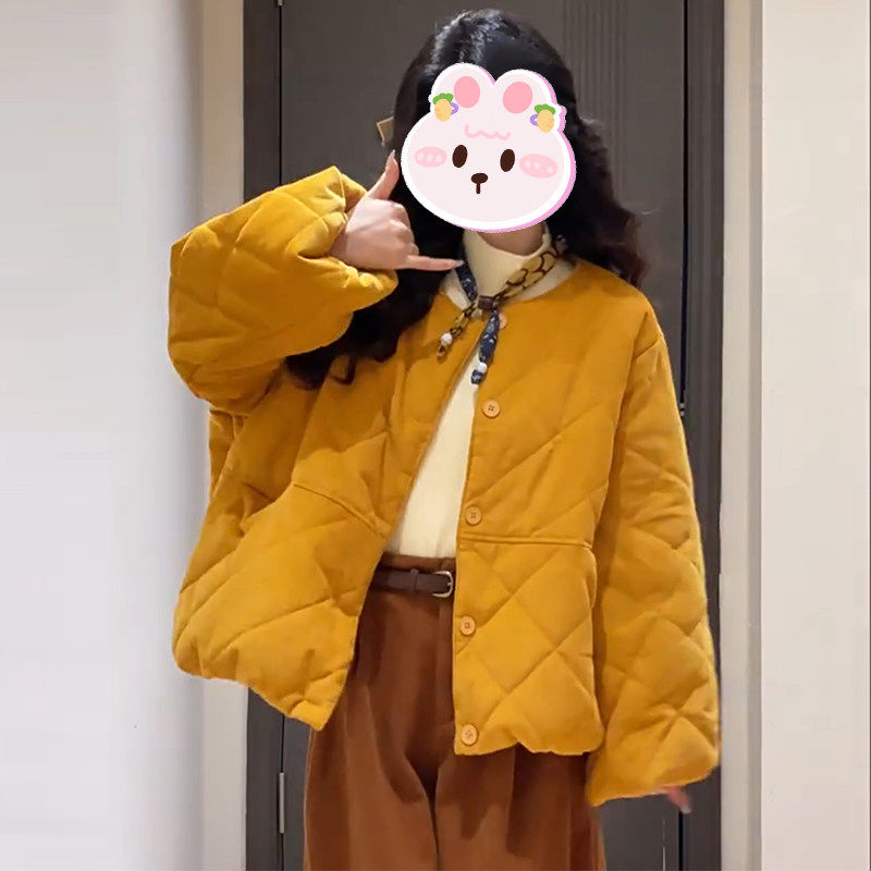 菱格圆领棉服女2025冬季新款韩系纯色宽松显瘦加厚保暖棉衣外套,个性定制/设计服务/DIY,棉服工装,淘宝优惠券,粉丝福利购,淘宝优惠卷