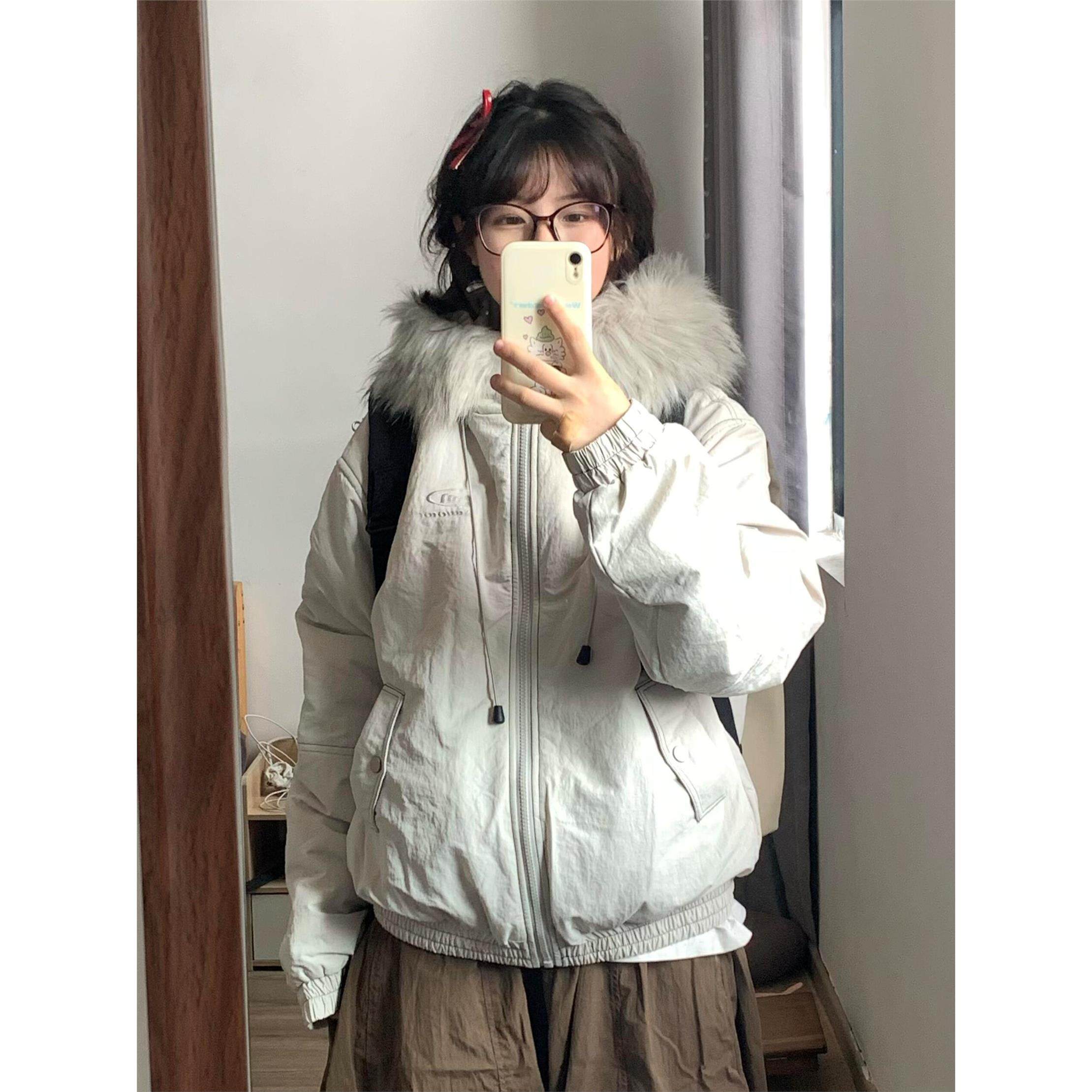 冬季美式加厚毛领连帽棉衣外套女款2025新款小个子宽松保暖派克服,个性定制/设计服务/DIY,棉服工装,淘宝优惠券,粉丝福利购,淘宝优惠卷