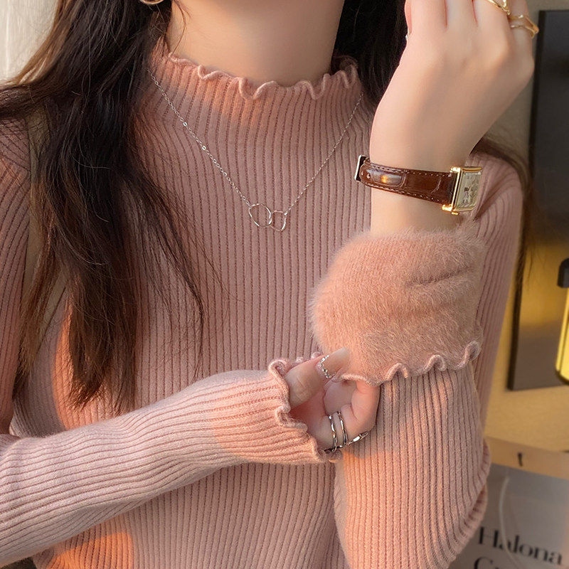 粉色毛衣女冬季加绒加厚一体绒内搭半高领打底衫东北特厚针织上衣,个性定制/设计服务/DIY,棉服工装,淘宝优惠券,粉丝福利购,淘宝优惠卷