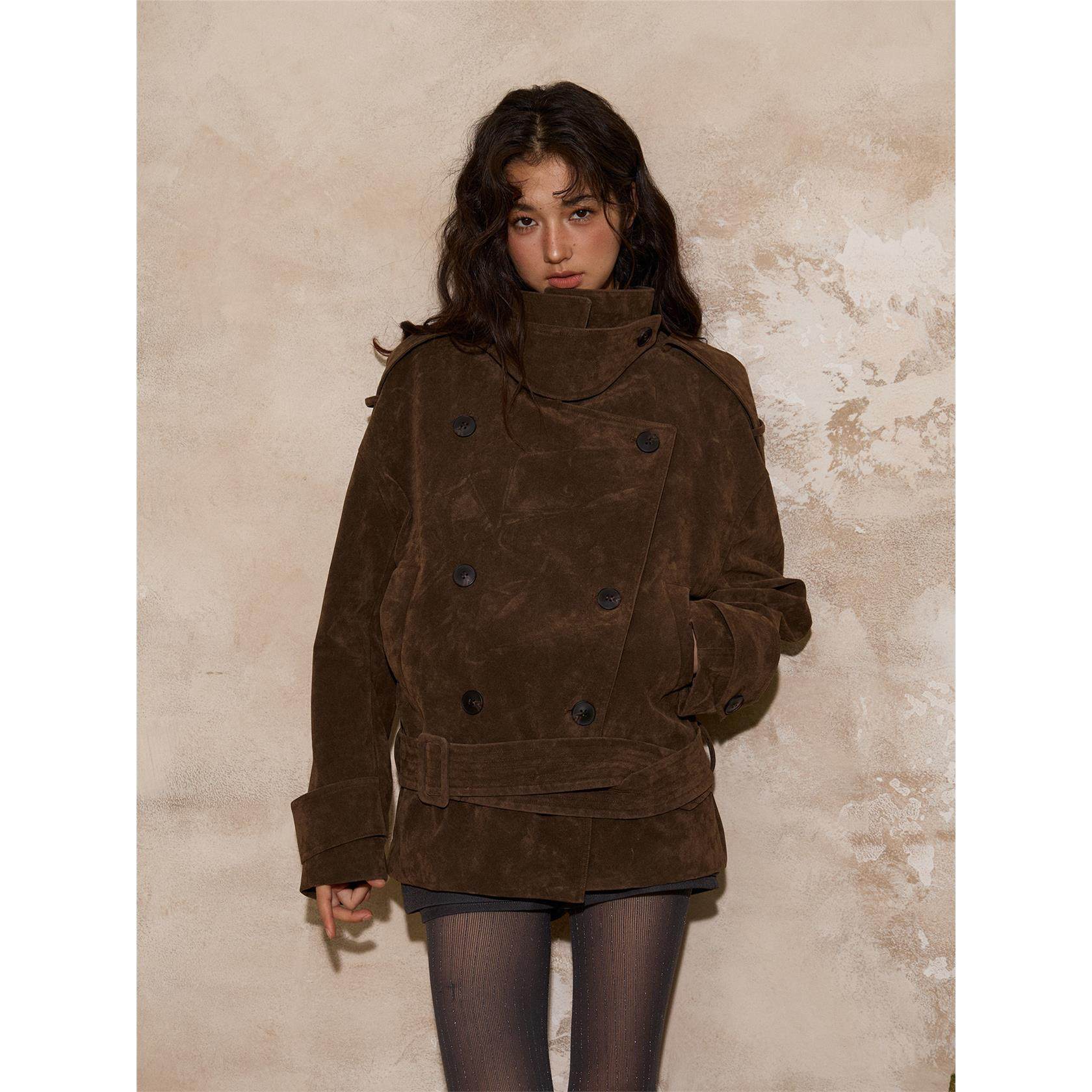 CTheMoon 法式覆古植绒大立领短款 双排扣系腰卡咖绿风衣外套女,个性定制/设计服务/DIY,棉服工装,淘宝优惠券,粉丝福利购,淘宝优惠卷