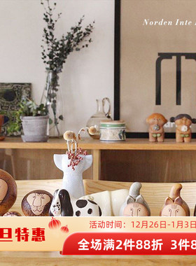 瑞典进口Lisa Larson手作狮子老虎手绘大摆件家居饰品陶土纯手工