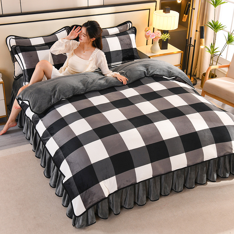 加厚牛奶绒珊瑚绒四件套冬季双面加绒被套法兰绒床裙保暖绒四件套 加厚牛奶绒珊瑚绒四件套冬季双面加绒被套法兰绒床裙保暖绒四件套