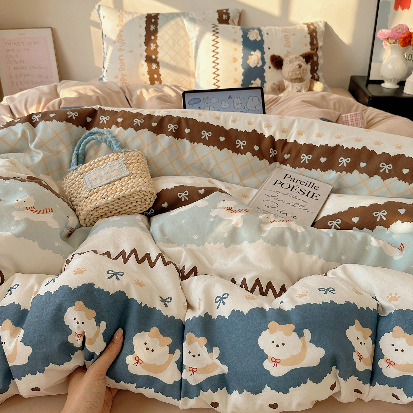 ins风卡通水洗棉四件套超柔软印花床笠款学生公寓宿舍三件套