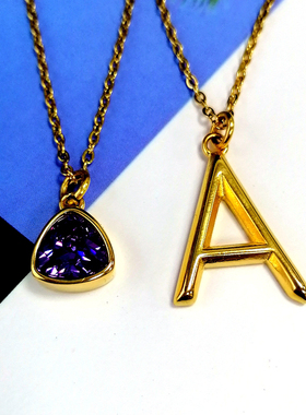 金色胖三角形水晶吊坠项链女学生个性时尚锁骨链