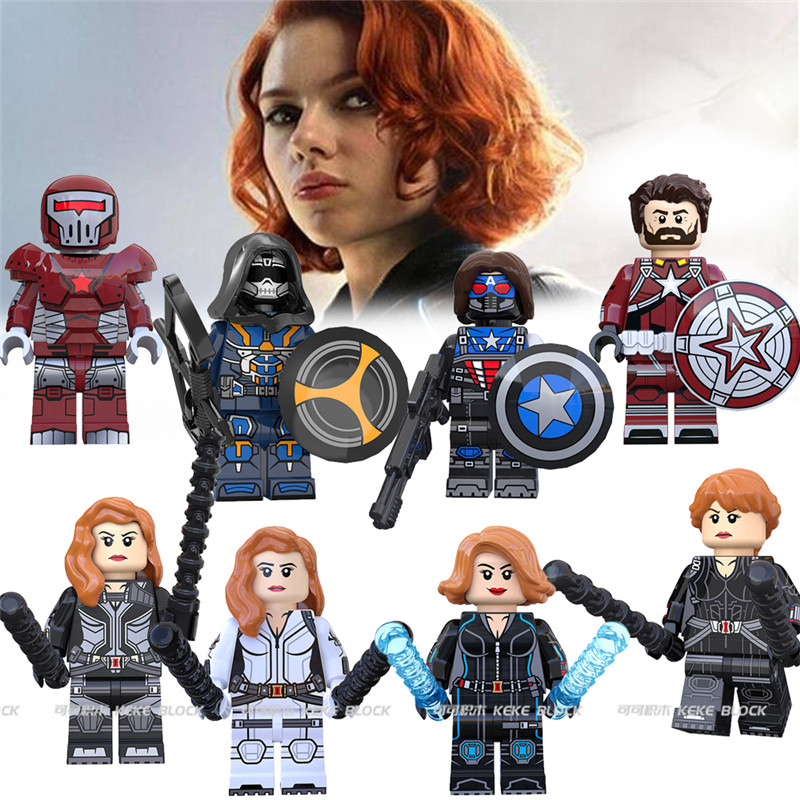 kt1038复仇者联盟黑寡妇美国队长绯红机甲拼装益智积木人仔玩具