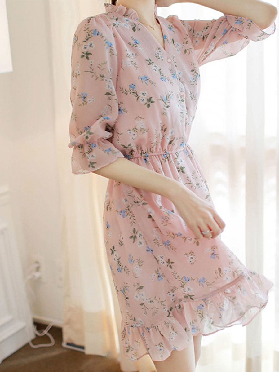 여성을위한 꽃 드레스 2023 여름 새 스타일 프렌치 허리 쉬폰 스커트 소녀 몸집이 작은 요정 스커트 세련된 스커트