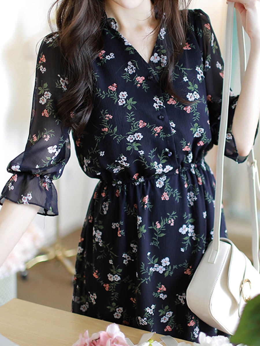 여성을위한 꽃 드레스 2023 여름 새 스타일 프렌치 허리 쉬폰 스커트 소녀 몸집이 작은 요정 스커트 세련된 스커트