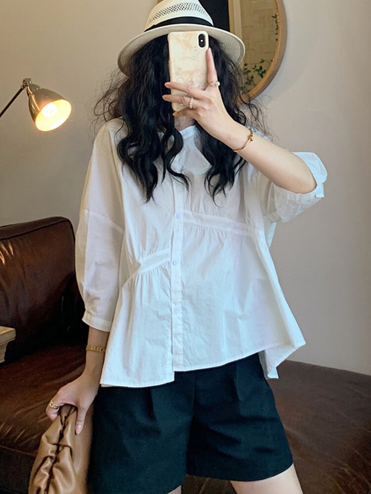 임부복 여름 상의 패셔너블한 베이비돌 셔츠 여름용 반팔 루즈 셔츠 임부복 투피스 여름 스타일