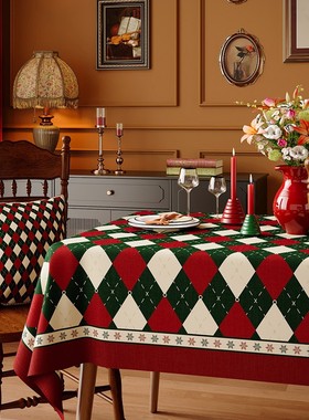 圣诞桌布防水防油免洗餐桌布红色氛围感装饰布置茶几台布新年喜庆