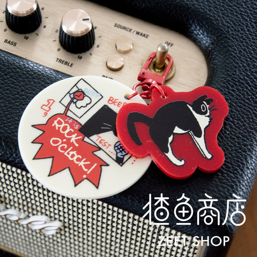 猹鱼商店 Rock时间！摇滚猫奶牛猫亚克力红色可爱挂件包挂钥匙链
