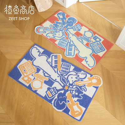 猹鱼商店 乐队猫咪狗丝圈入户地垫地毯耐磨门口脚垫原创可爱插画