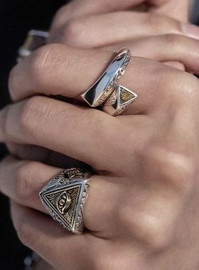 上帝之眼戒指开口可调 光明会全视之眼共济会徽章复古饰品 铜质男