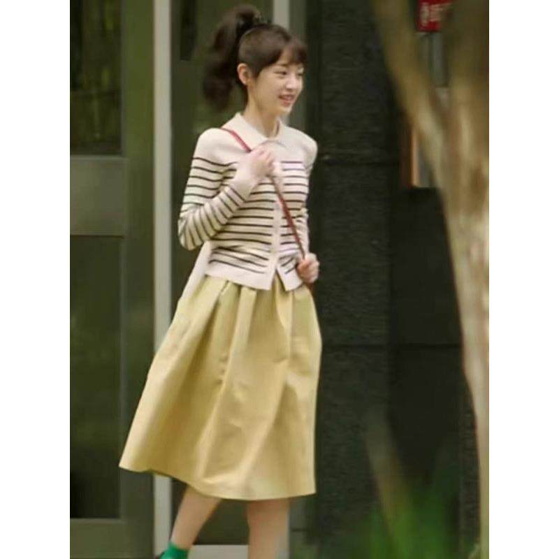 半熟男女田曦薇何知南同款条纹polo衫秋季简约宽松百搭开衫毛衣