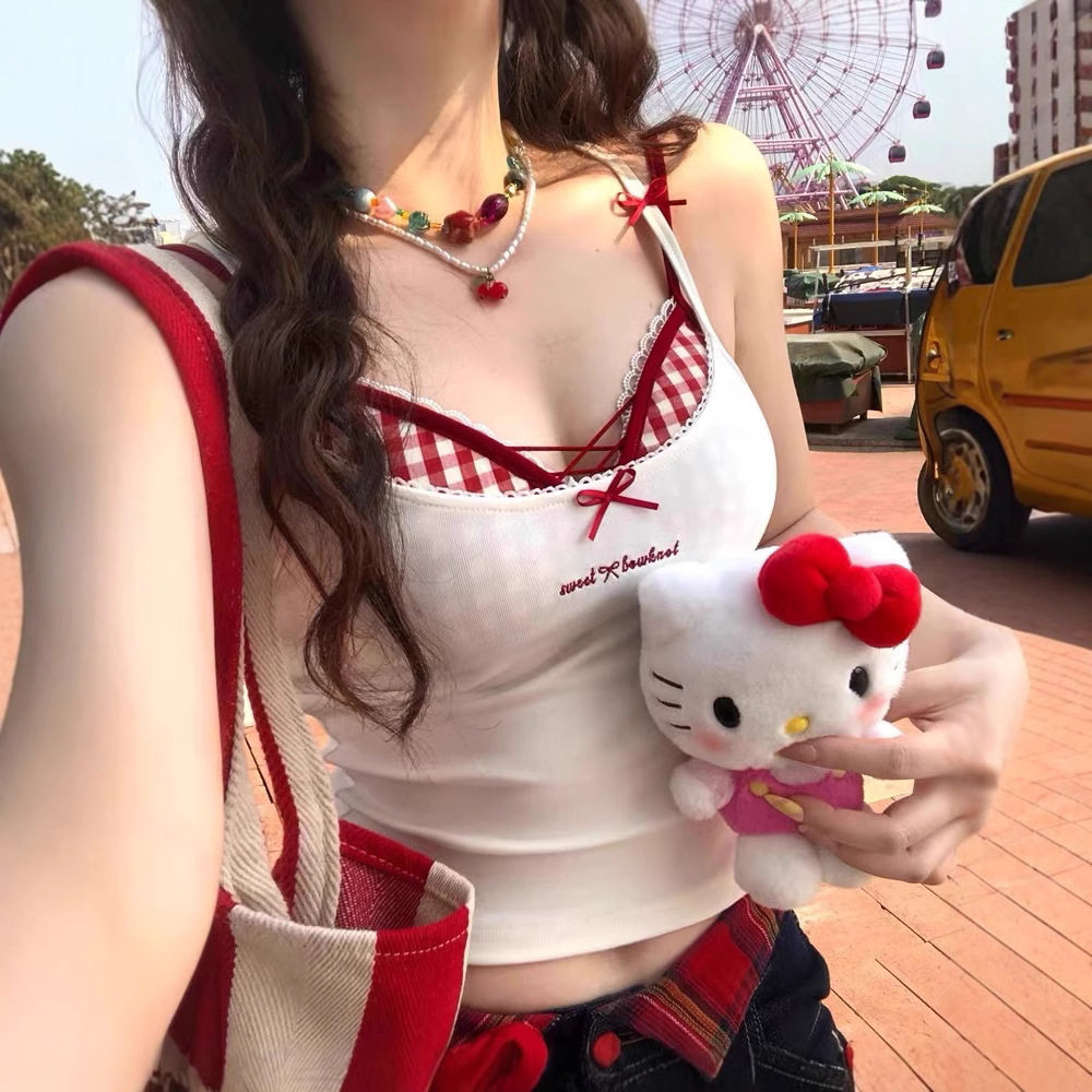 少夫人同款多巴胺彩格吊带背心